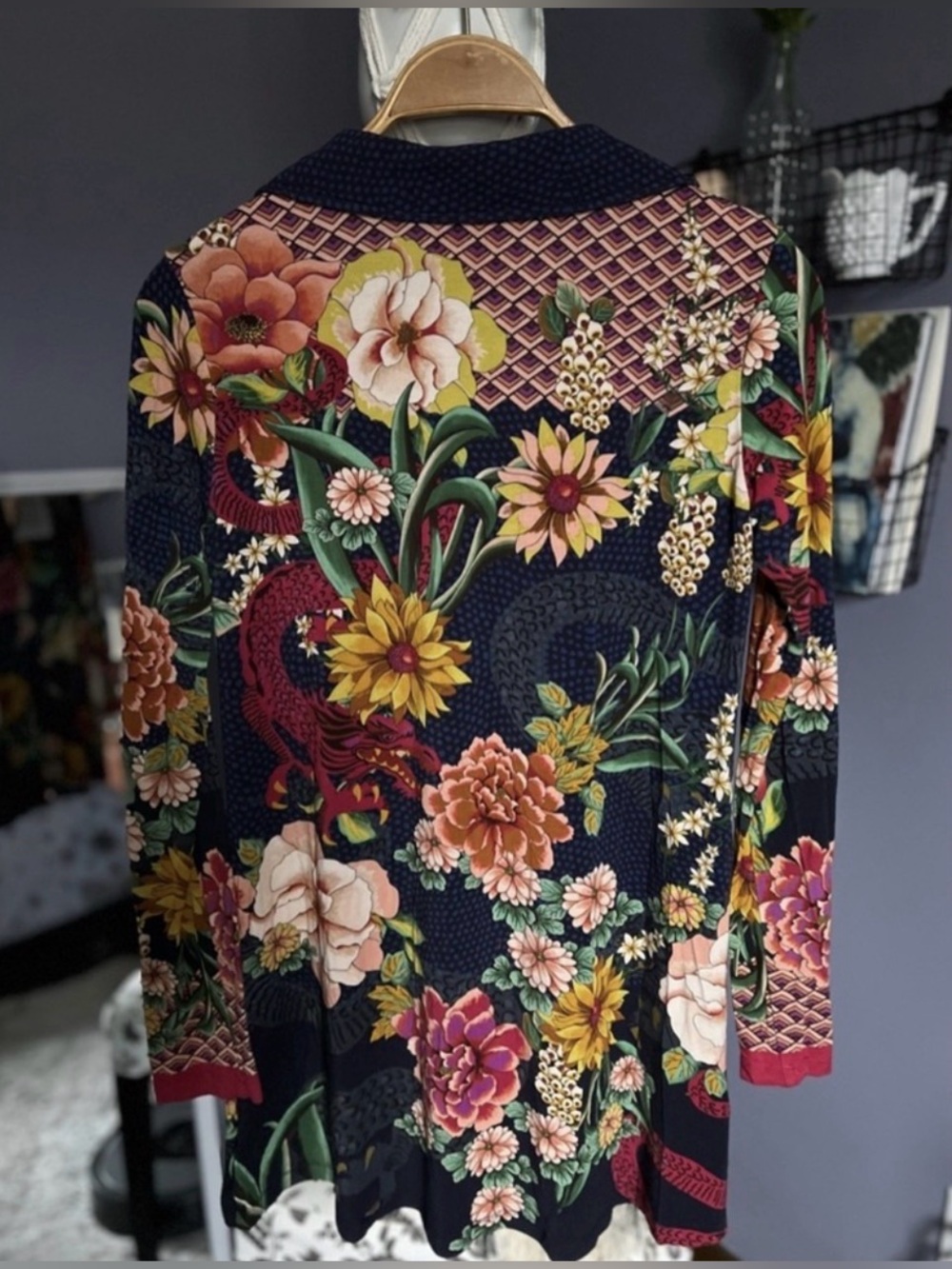 Johnny Was The Janie Favorite Long Sleeve Polo Swing Tunic in Blue Floral XXS - Picture 9 of 10